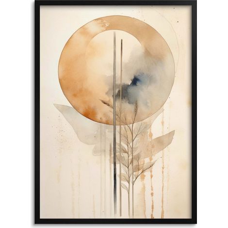 Quadro moderno da parete per il soggiorno, motivo astratto beige, Boho Japandi