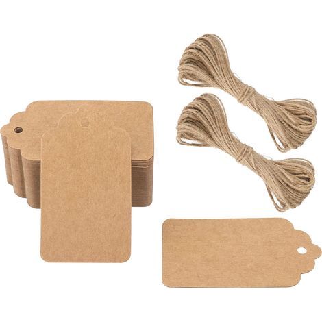 Lot de 100 Étiquettes Cadeaux en Papier Kraft 7 × 4 cm avec Cœur Découpé + 20 m de Ficelle en Jute – Étiquettes Suspendues pour Cadeaux, Mariage, Noël, Anniversaire, DIY (1/5)