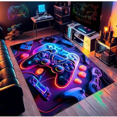 Tapis Chambre Gamer Ado 80x120cm,3D Tapis Sol Gaming Deco Enfant Antidérapant Néon Coloré Console De ACCESSOIRES POUR PULVERISATEUR (1/4)