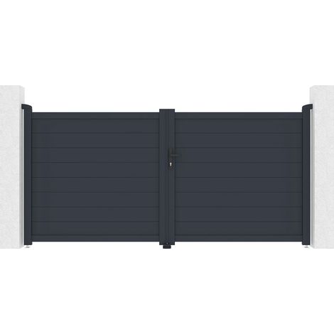 Cancello a battente L305 x H150 cm Alluminio pieno Antracite - NAZARIO