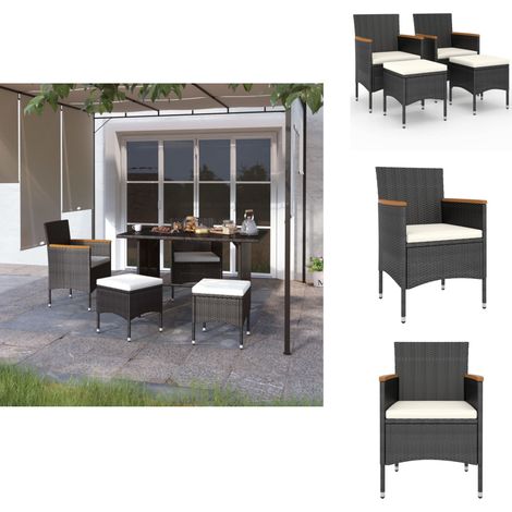 Jeu de chaise et tabouret de jardin 4 pcs Résine tressée Noir - Chaises De Jardin - Tabourets De Jardin - Mobilier De Jardin - Résine Tressée - Chaise Extérieure (1/5)