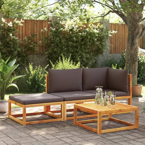 3-tlg. Gartensofa-Set mit Kissen Holz Akazie & Seil