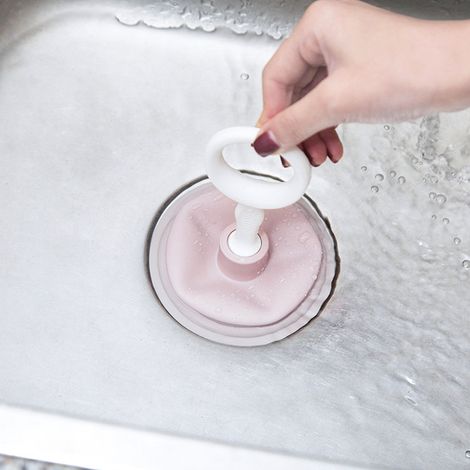 Lot de 2 nettoyeurs de canalisations à ventouse portatifs, outil de débouchage et de nettoyage pour cuisine et salle de bain, rose (1/5)