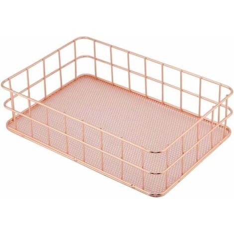 QORVA-Rangement Or Rose Panier,Fer en Or Rose Panier De Rangement Organisateur De Stockage Support De Bureau Décor-Fei Yu