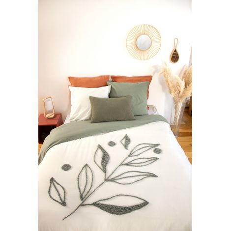 Parure Housse de couette HERBIER – 240x220 cm – Coton BCI lavé tufté – 52 fils/cm² – Vert olive - 220x240cm - Vert olive