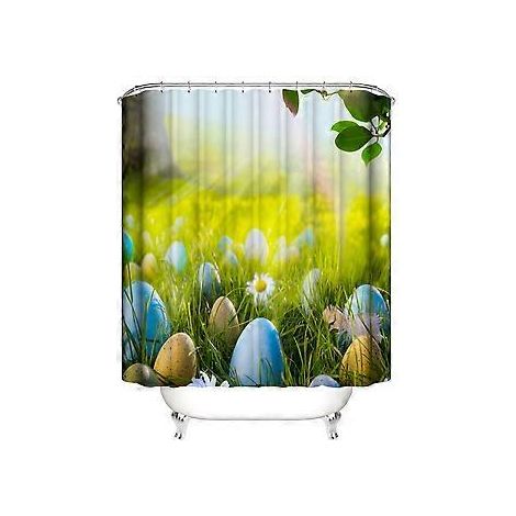 Osterduschvorhang 180 x 200 cm, Frühlingsduschvorhang, wasserdichter Polyesterduschvorhang mit 12 Haken für die Weihnachtsdekoration (1/4)