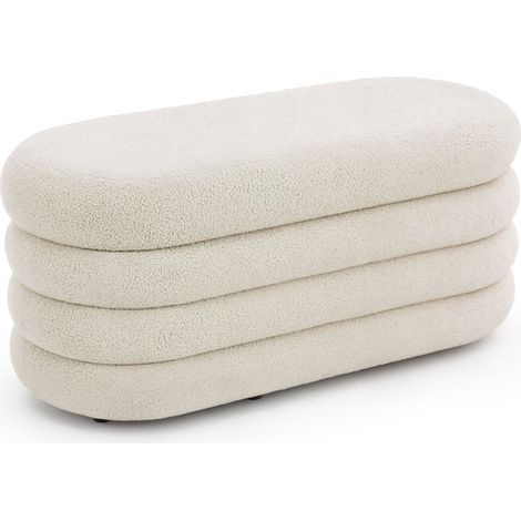 Panca imbottita con contenitore in tessuto teddy 100 cm PUFFO Bianco Nebbia (1/5)