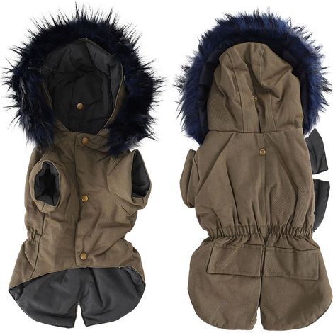 Vêtements pour animaux de compagnie : manteau chaud militaire à col en fourrure surdimensionné pour chiens de taille moyenne (1/5)