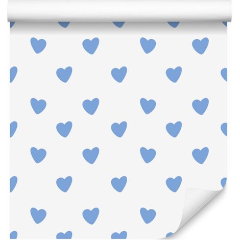 Carta da parati con cuori bianchi e azzurri 50x1000 cm (1/5)