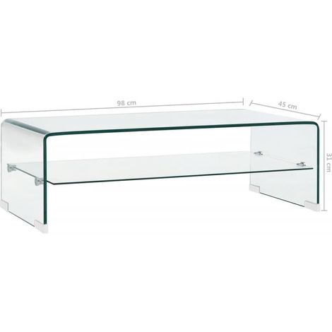 Vidaxl – Table basse fixe en verre trempé 98x45x31 cm – Épaisseur 10 mm – Avec étagère intégrée – Style contemporain — vue 4