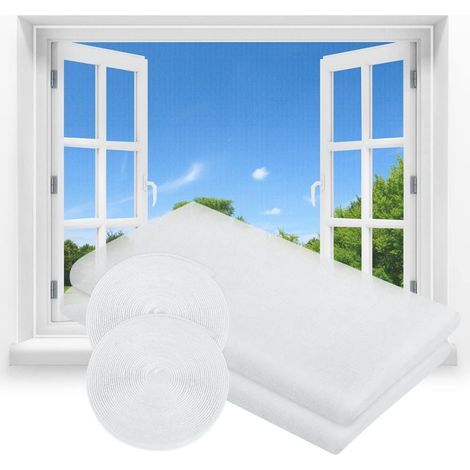 Mosquitera enrollable para ventana, 2 piezas, 150 x 200 cm, mosquitera autoadhesiva recortable para bricolaje, con 2 rollos, cinta de velcro, mosquitera de poliéster para ventanas y puertas (blanca). (1/5)