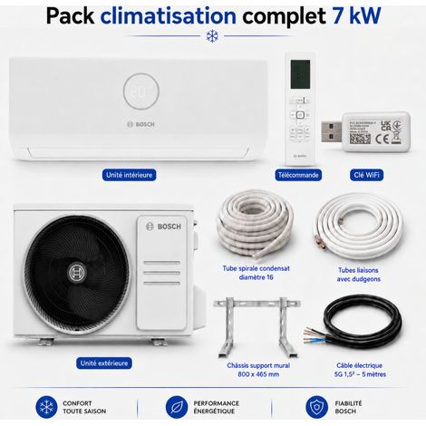 Bosch – Climatiseur monobloc réversible 7 kW – Classe A++ en froid – Technologie DC Inverter – Kit de raccordement 5 m inclus (1/5)