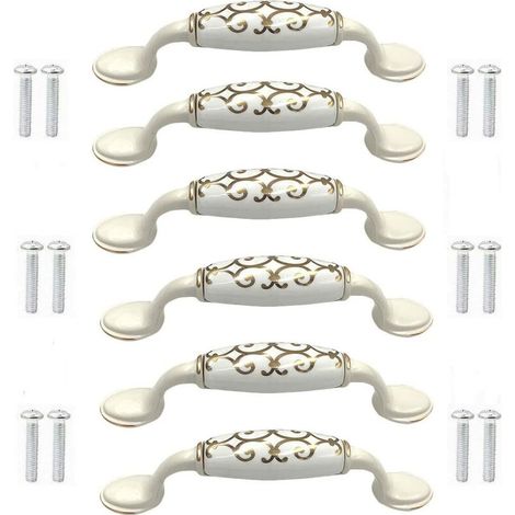 royaluxe - Lot de 6 boutons de porte en alliage de céramique pour armoire, placard, placard, style chinois, poignée blanche (1/5)