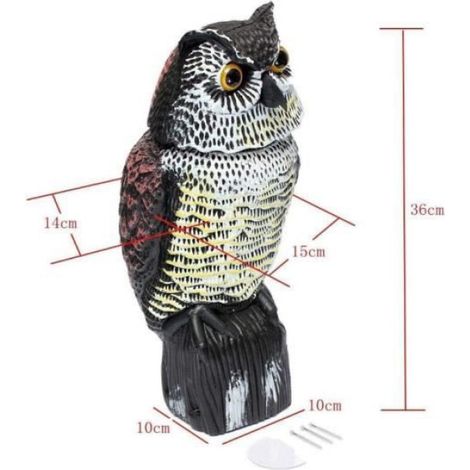 Effaroucheur Hibou - Répulsif Pigeons Corbeaux - Yeux Réfléchissants - Tête Pivotante - Pour Jardin Extérieur - 1 Pièce (1/4)