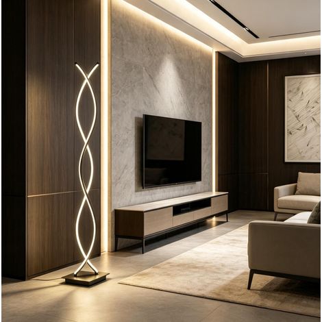 Lámpara de pie LED de doble espiral 140 cm 28 W negra de aluminio y acrílico DESVIAE (1/5)