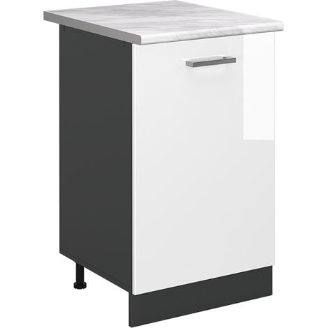 Mobiletto base cucina R-Line, Bianco lucido/Antracite, 50 cm piano di lavoro Marmo, Vicco (1/5)