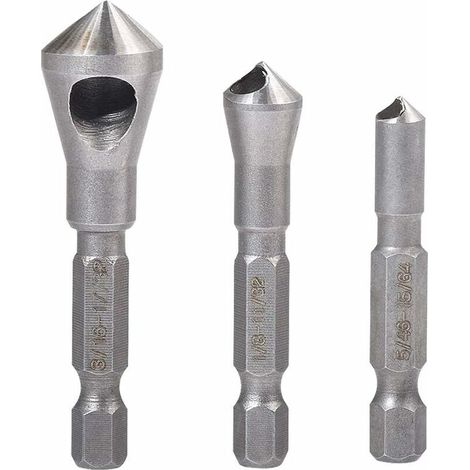 Fraise conique d'ébavurage Outil Lot de forets à tige hexagonale 1/10.2 cm à chanfreiner Bois Fraise conique d'ébavurage Outil de foret 5/162.6 cm 1/20.3 cm 3/40.6 cm (lot de 3) (1/5)