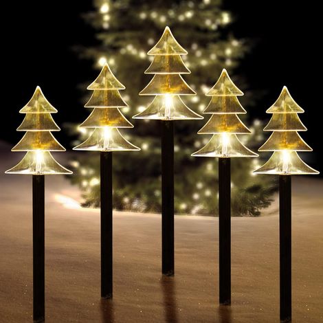 Solar Christmas Stake Lights, Set of 5 Waterproof Lights, LED Lights for Yard, Lawn, Patio, Driveway (Tree) Decoration (1/5)