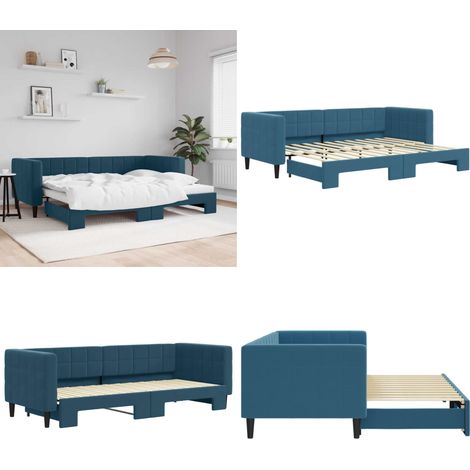 Tagesbett Ausziehbar Blau 80x200 cm Samt - Sofa Bett - Schlafcouch - Gästebett - Ausziehbarer Schlafsitz - Boxspringbett - Home & Living (1/5)