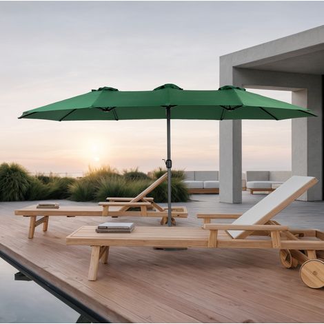 Parasol rectangular 452 cm verde en acero con manivela y doble cara (1/5)