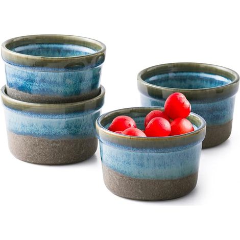 Set of Soufflé Moulds Round Ramekins Sauce Bowl Tapas Pudding Moulds Creme Brulee Dessert Bowl Oven and Microwave Suitable Navy Blue (1/5)