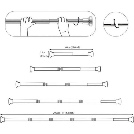 Barre télescopique de douche - - Acier inoxydable - Extensible 48-200 cm - Installation sans perçage (1/5)