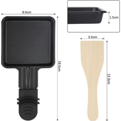 Coupelle Raclette - Poêlon Fonte Antiadhésif 18 x 9 cm - Spatule Bois 13,7 x 3,8 cm - Pour Barbecue et Grill - Lot de 4 + 4 (1/4)