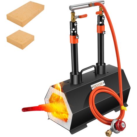 VEVOR Forja de Propano de Gas 400 x 215 x 190 mm Forja de Cuchillos de Propano Horno de Forja Hexágono con 2 Quemadores, Alta Compatibilidad, Impresionante Aislamiento y Protección para Herreros