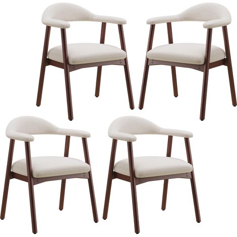 4er-Set moderne Esszimmerstühle im skandinavischen Stil, bequem gepolsterte Sitzfläche, Massivholzbeine, ergonomisch umschließende Rückenlehne, Beige (1/5)