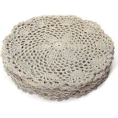 Lot de 12 dessous de plat ronds vintage en coton, ornés de dentelle crochetée à la main et de motifs floraux, pour la décoration de table. (1/5)