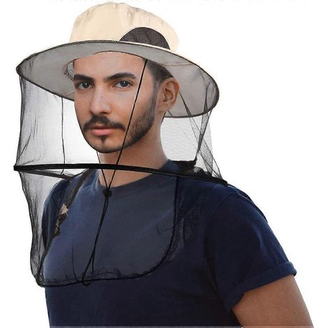 Chapeau filet de tête avec filet de protection amovible et dissimulé, conçu pour la pêche et le jardinage en extérieur. (1/5)