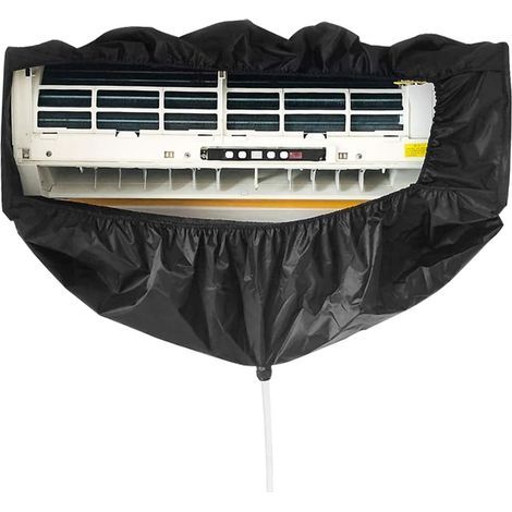 Copertura per Pulizia di Climatizzatori Split con Tubo dell'Acqua da 2,5 M e Uscita di Scarico, Piastre di Supporto su Entrambi i Lati, Pannelli Impermeabili per Climatizzatore a Parete, Nero (1/5)
