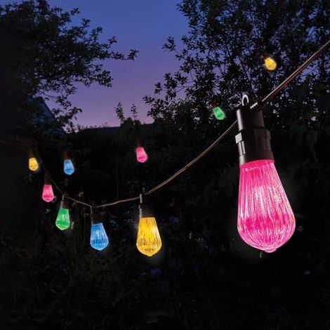 Outdoor Multicolour Festoon Lights Mains Powered 20 Bulb Multicolour Waterproof String Lights Plug In Garden Patio Pergola Connectable