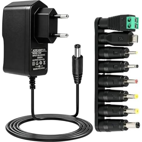 12V 2A Adaptateur Secteur Universel, Transformateur AC/DC 230V, 240V Alimentation avec 8 Connecteurs pour Ruban LED Routeur Caméra TV Chargeur (1/5)