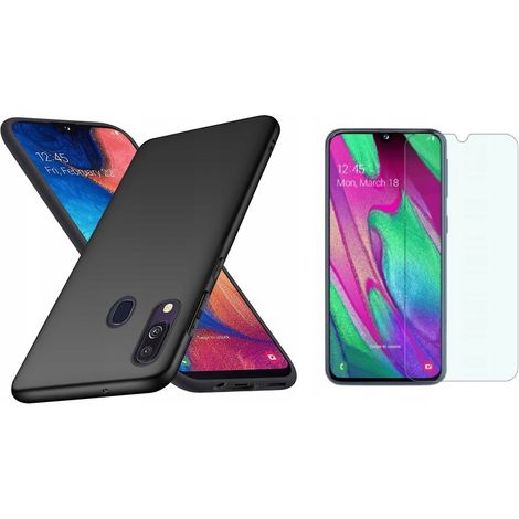 COVER POSTERIORE IN SILICONE PER SAMSUNG GALAXY A40 NERA + VETRO (1/5)