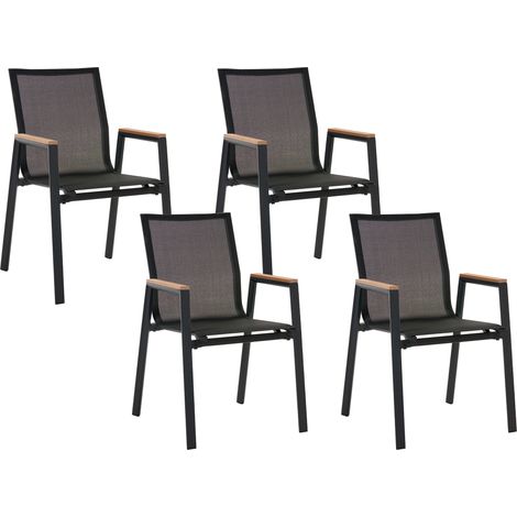 Conjunto de 4 sillas de jardín de metal aluminio apilables exterior negro Tiano (1/5)