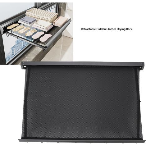 Sèche-Linge Mural Escamotable 60 cm en Aluminium, Filet de Séchage Rétractable pour Salle de Bains, Balcon et Buanderie, Sans Percage, Gris (1/5)