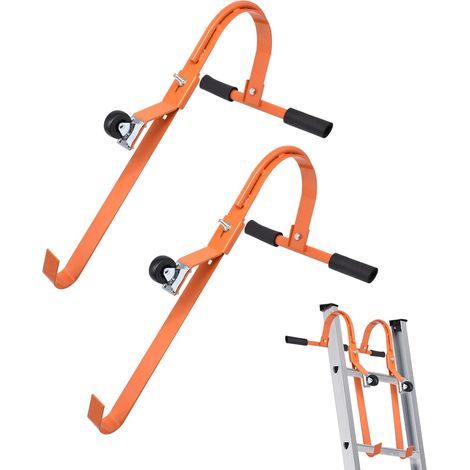Roof Ladder Stabilizer with Steel Wheel for Wall with 500lbs Load Capacity, Anti-Slip Roof Hook Kit to Fit Round Extension Ladders and D Rungs