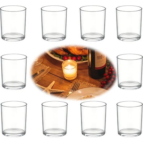 Lot de 10 photophores en verre diamètre 4,5 cm x hauteur 6 cm photophore décoratif pour bougie chauffe-plat en verre transparent (1/5)