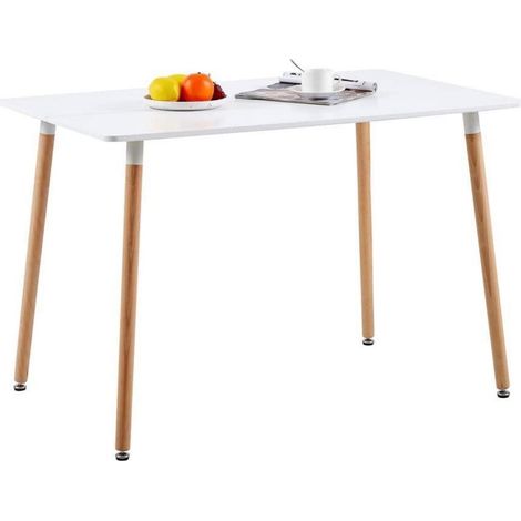 Esstisch 110x70 cm Weiß, Rechteckiger Küchentisch mit Holzbeinen, Skandinavisch (1/5)