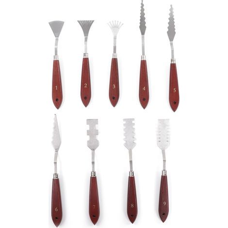 9-teiliges Palettenmesser-Set aus Edelstahl mit Holzgriffen zum Mischen von Farben – Tragbares Set (1/5)