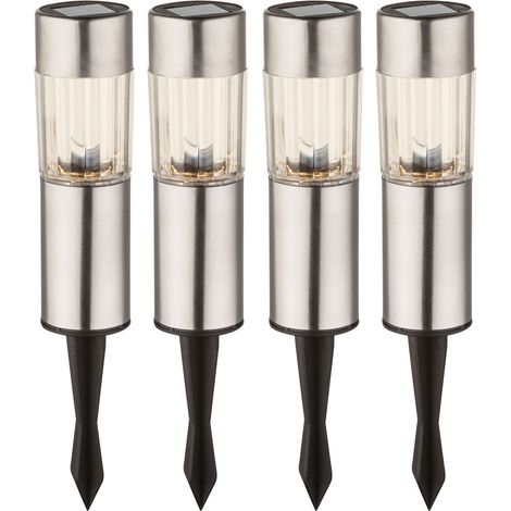 Set di 4 luci solari a LED in acciaio inossidabile luci plug-in a batteria per illuminazione esterna a picchetto (1/5)