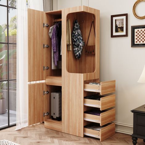 Armoire 70 x 40 x 170 cm avec tiroirs et compartiments de rangement, porte unique, couleur bois (1/5)