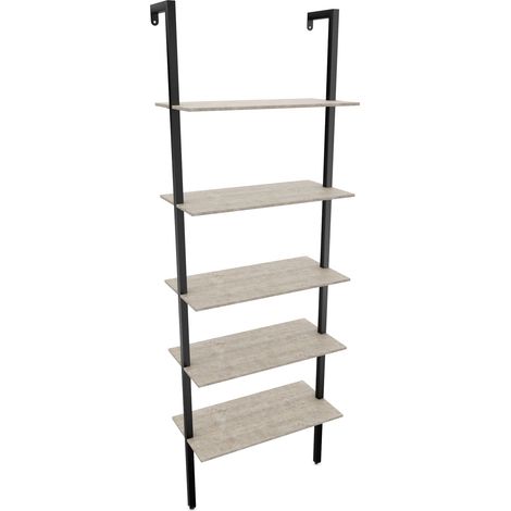 Komo - Estanter�a Librer�a de Pared 60x185x30 cm con 5 Estantes de Madera Bleach y Estructura de Metal Negro (1/5)