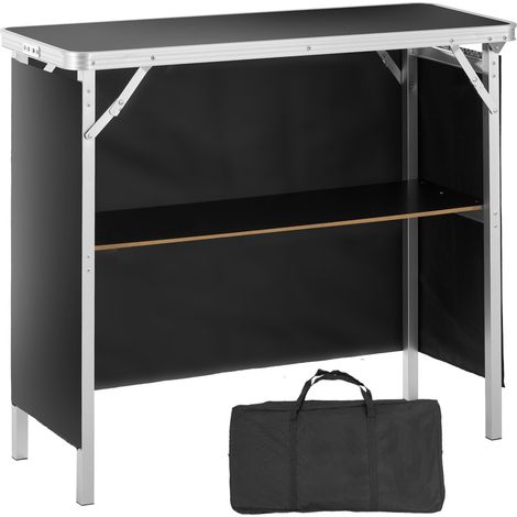 Comptoir de Stand Foire Salon 97,5 x 38,5 x 87 cm Table de Bar Pliante Longue et Portable avec Sac de Transport Étagère de Rangement et Jupe Noire pour Fête Pique-nique Exposition Commerciale (1/5)