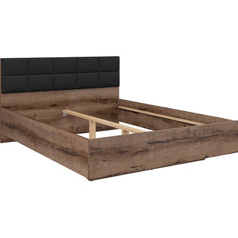 Lit double 160x200 avec tête de lit rembourrée noir ,coloris Chêne marron foncé - Longueur 206 x Profondeur 165 x Hauteur 42-98,5 cm (1/5)