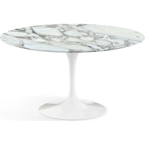 Table tulipe ronde 100 cm marbre Arabescato pied blanc brillant (1/5)