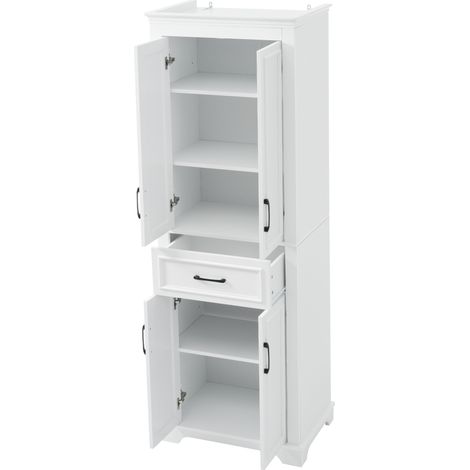 Armadio alto da bagno 60 x 40 x 180 cm in MDF bianco con 2 ante e cassetto HOMVRA (1/5)