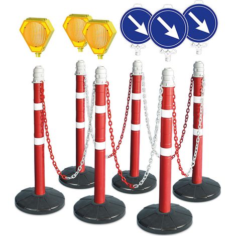 BRB Ensemble de 6 supports de chaîne de 10 m, 3 lampes solaires, 3 lampes solaires avec batterie, 3 plaques de guidage à droite