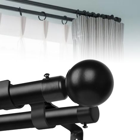 [Asta per tende doppia in metallo] [Estremità a sfera estensibile] [Telescopica nera] Robusto treppiede per finestre di cucina, ufficio o camera da letto (1/4)
